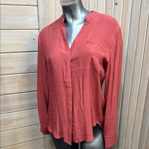 Blush Mandarin Collar Orange Red Long Sleeve Blouse